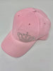 pink cotton baseball cap with silver crown